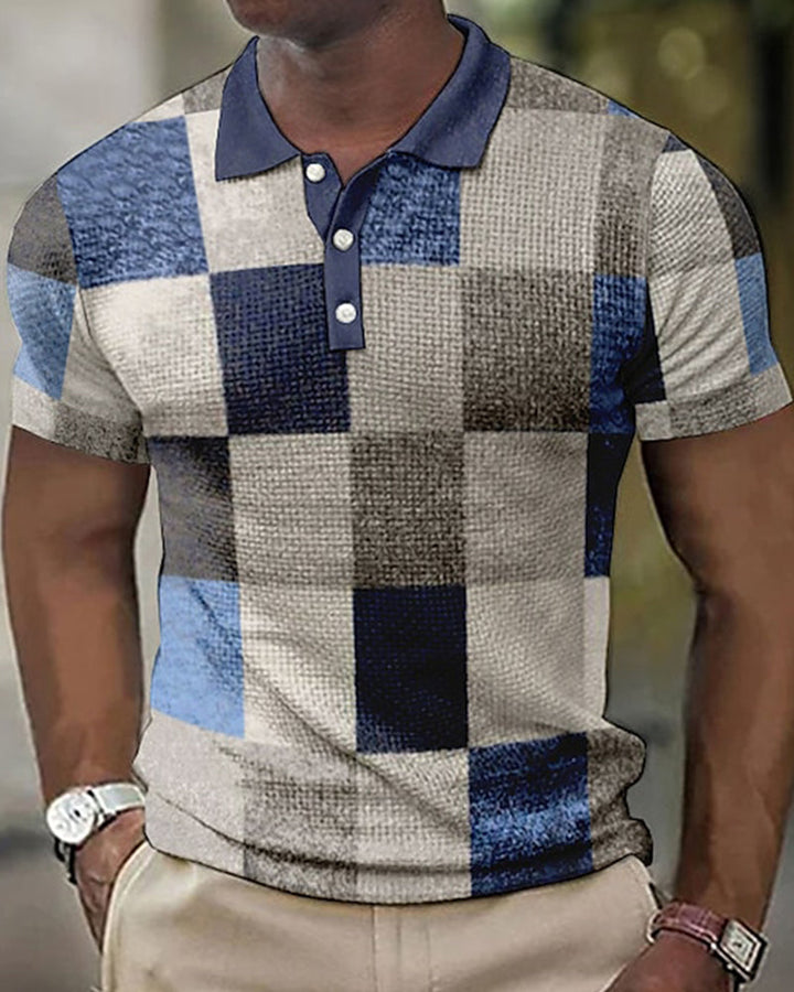 Checked Polo with Short Sleeves - Renaldo-Blue-S-Nora Luxe