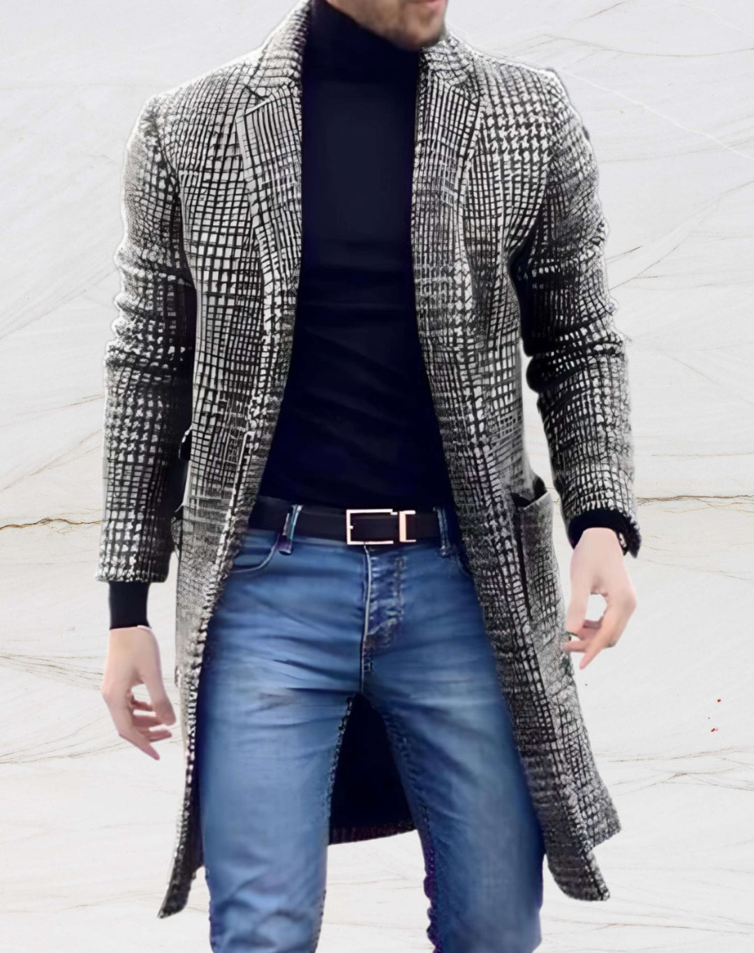 Checkered Winter Coat for Men - Lucas-Gray-S-Nora Luxe