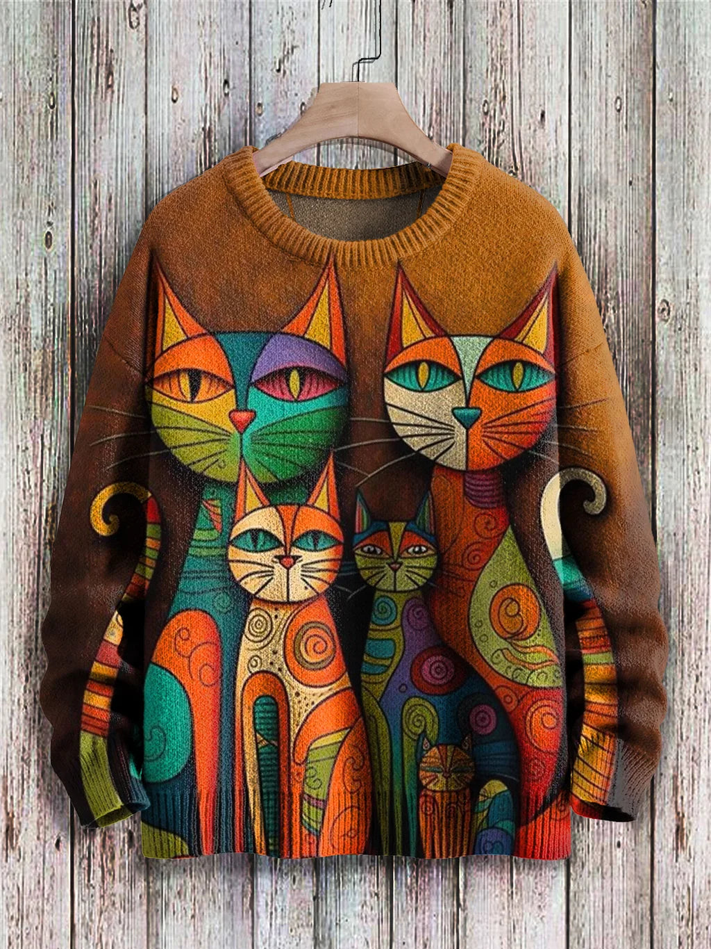 Cheerful Cat Print Sweater for Women - Cleo-Leo-S-Nora Luxe