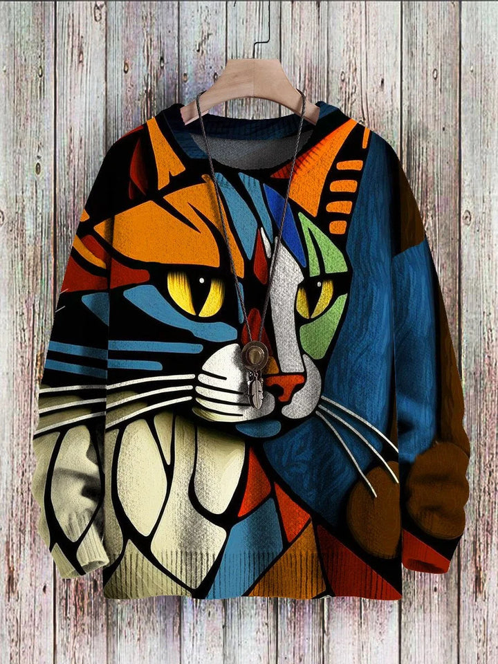 Cheerful Cat Print Sweater for Women - Cleo-Pukkie-S-Nora Luxe