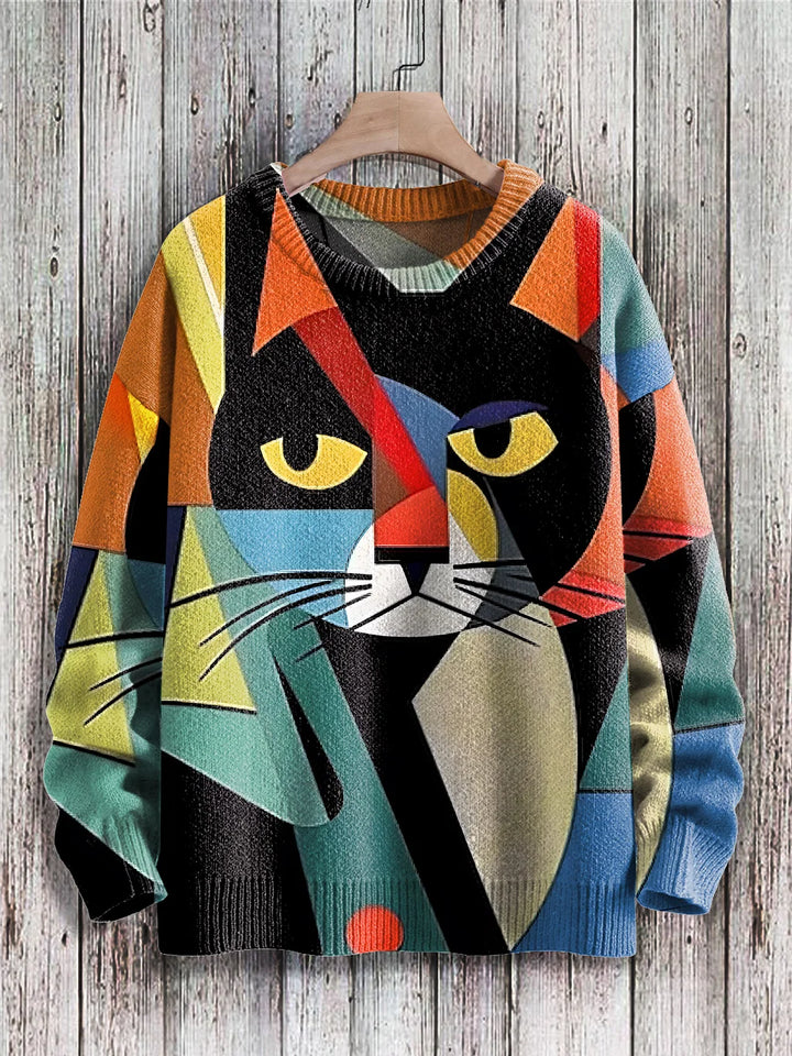 Cheerful Cat Print Sweater for Women - Cleo-Whisker-S-Nora Luxe