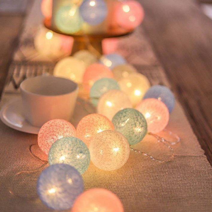 Cheerful Cotton Light-Up Ball Sling - LumiBall-Candy-4.92 feet - 10 lamps-USB-Nora Luxe
