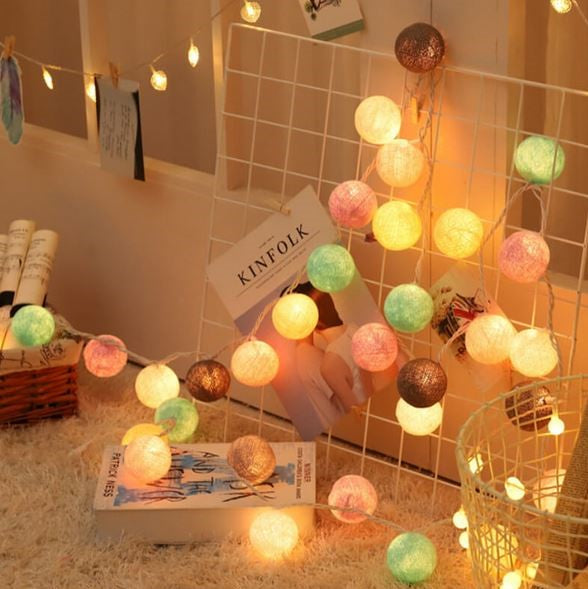 Cheerful Cotton Light-Up Ball Sling - LumiBall-Candy-4.92 feet - 10 lamps-USB-Nora Luxe