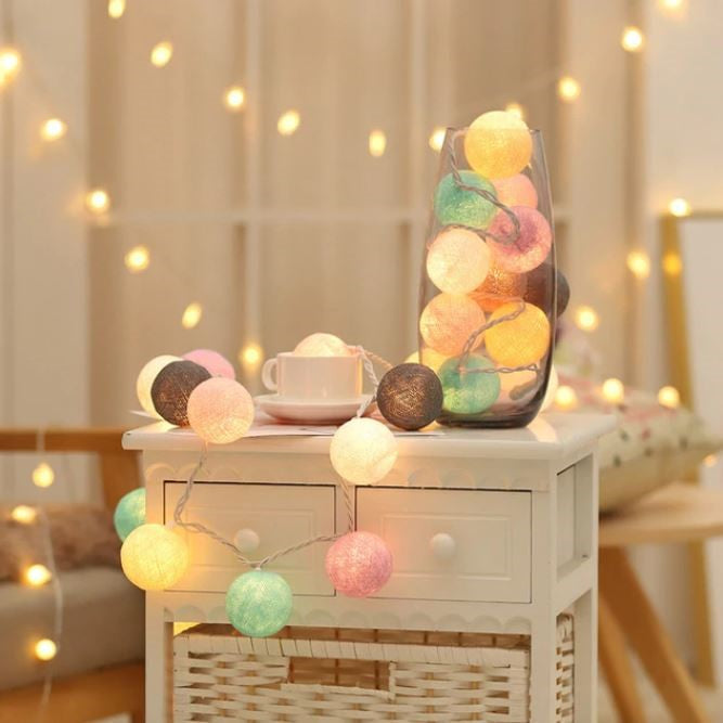 Cheerful Cotton Light-Up Ball Sling - LumiBall-Candy-4.92 feet - 10 lamps-USB-Nora Luxe