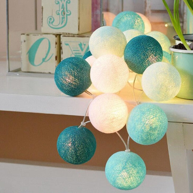 Cheerful Cotton Light-Up Ball Sling - LumiBall-Heavenly blue-4.92 feet - 10 lamps-USB-Nora Luxe