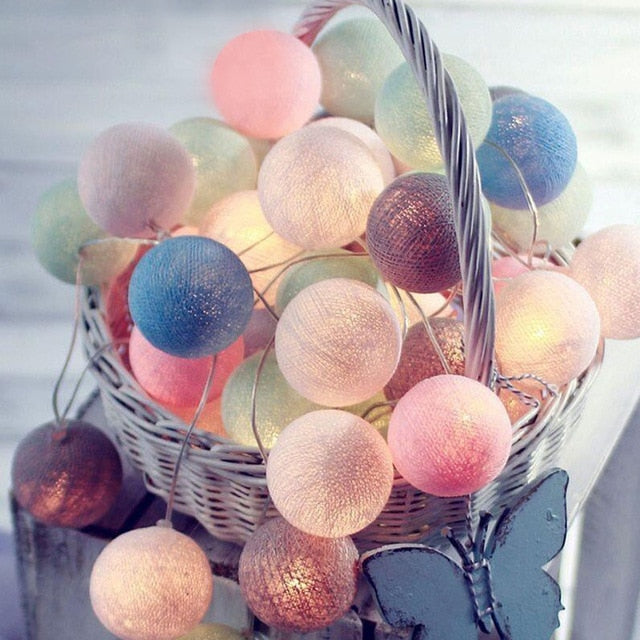 Cheerful Cotton Light-Up Ball Sling - LumiBall-Macaron-4.92 feet - 10 lamps-USB-Nora Luxe