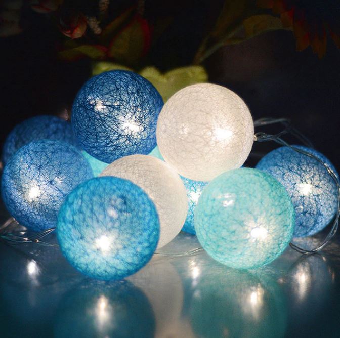 Cheerful Cotton Light-Up Ball Sling - LumiBall-Ocean blue-4.92 feet - 10 lamps-USB-Nora Luxe