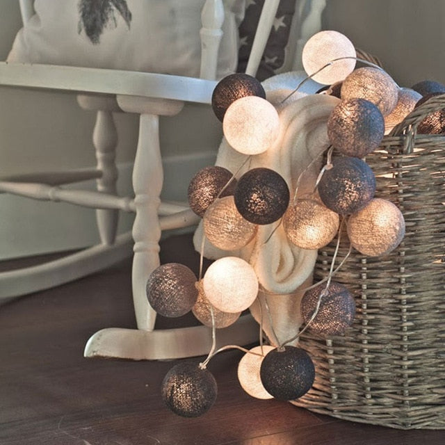 Cheerful Cotton Light-Up Ball Sling - LumiBall-Stone gray-4.92 feet - 10 lamps-USB-Nora Luxe