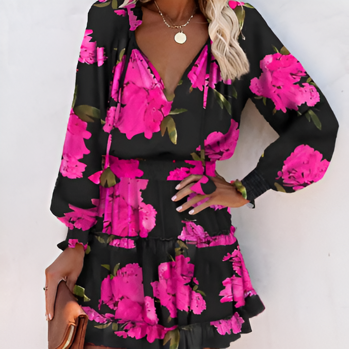 Cheerful Summer Dress with Print and Ruffles – Lina-Pink-S-State of Style