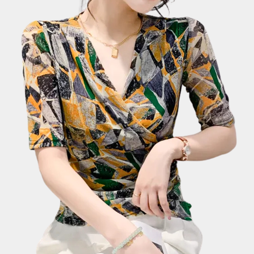 Cheerful V-Neck Blouse for Women - Aria-XS-Nora Luxe