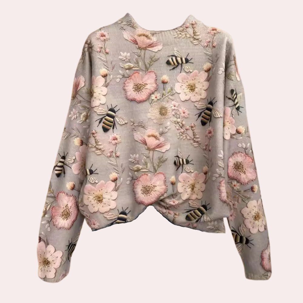 Cheerful Women's Sweater with Floral Print - Fleur-Pink-XS-Nora Luxe