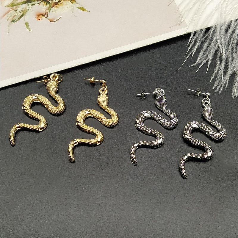 Chic Crystal Serpent Earrings | Snake-Inspired Glamour-Gold earrings snake-Nora Luxe