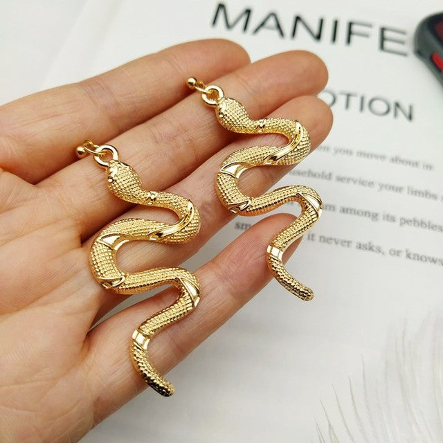 Chic Crystal Serpent Earrings | Snake-Inspired Glamour-Gold earrings snake-Nora Luxe