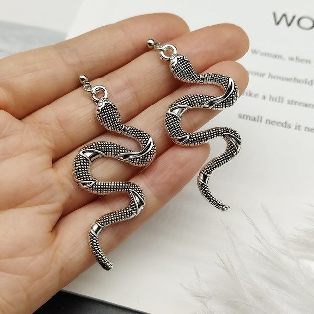 Chic Crystal Serpent Earrings | Snake-Inspired Glamour-Silver snake earrings-Nora Luxe