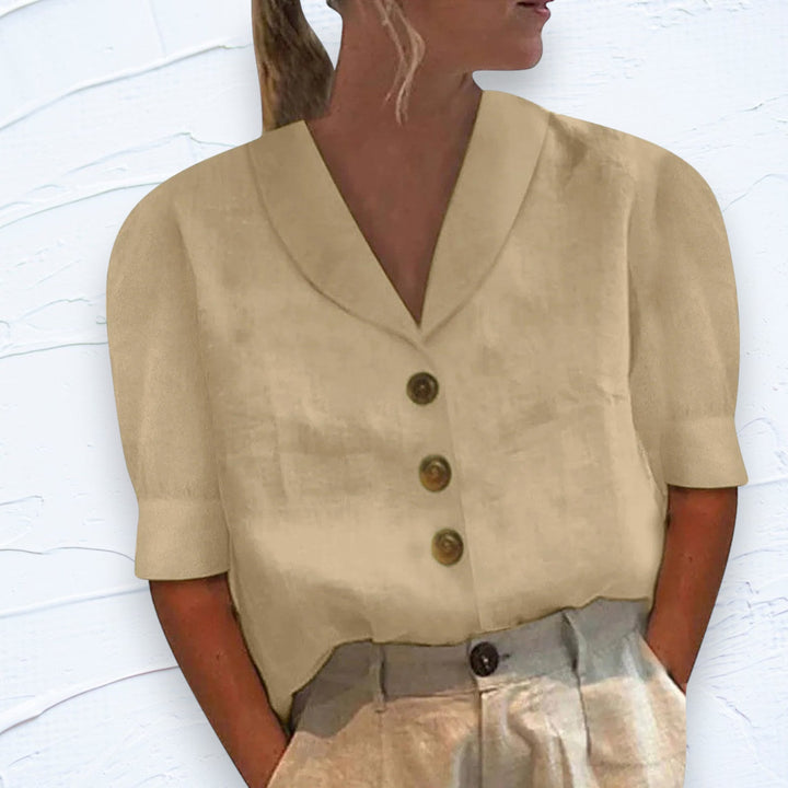 Chic Ladies Blouse with Collar and Buttons - Vivienne-S-Beige-Nora Luxe