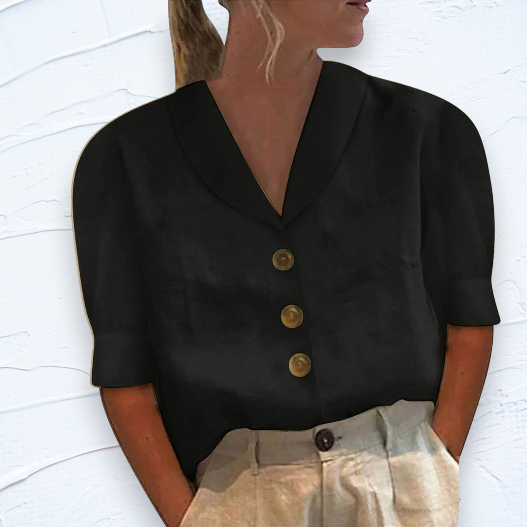 Chic Ladies Blouse with Collar and Buttons - Vivienne-S-Black-Nora Luxe