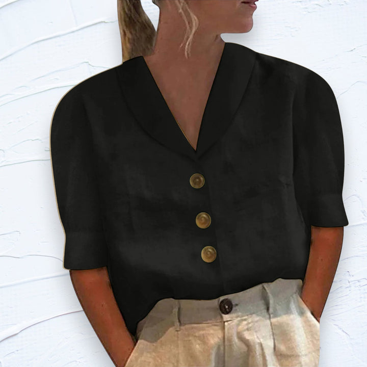 Chic Ladies Blouse with Collar and Buttons - Vivienne-S-Black-Nora Luxe