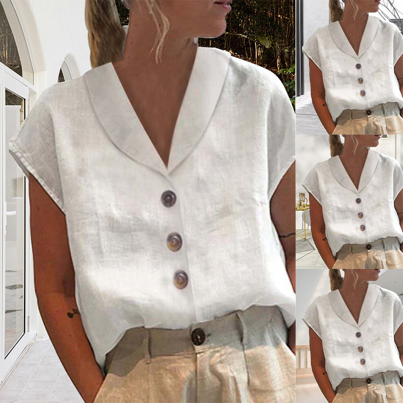 Chic Ladies Blouse with Collar and Buttons - Vivienne-S-White (Short sleeves)-Nora Luxe