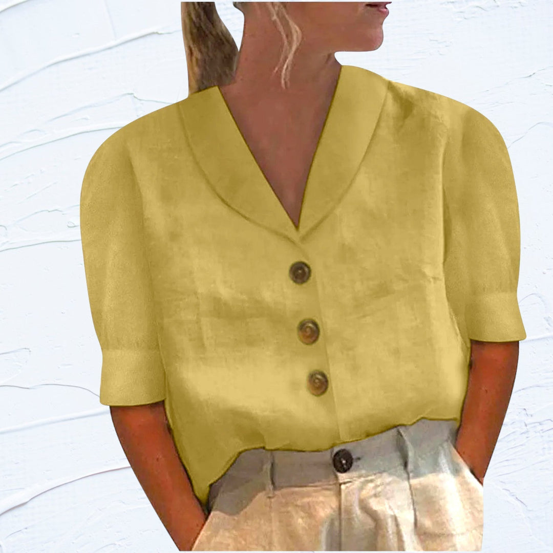 Chic Ladies Blouse with Collar and Buttons - Vivienne-S-Yellow-Nora Luxe