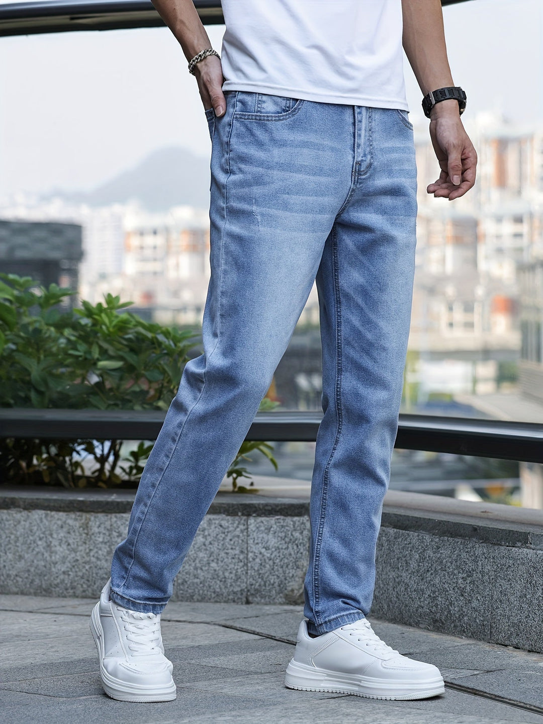 Chic Men's Streetwear Stretch Trousers - Milan-Light Blue-S-Nora Luxe
