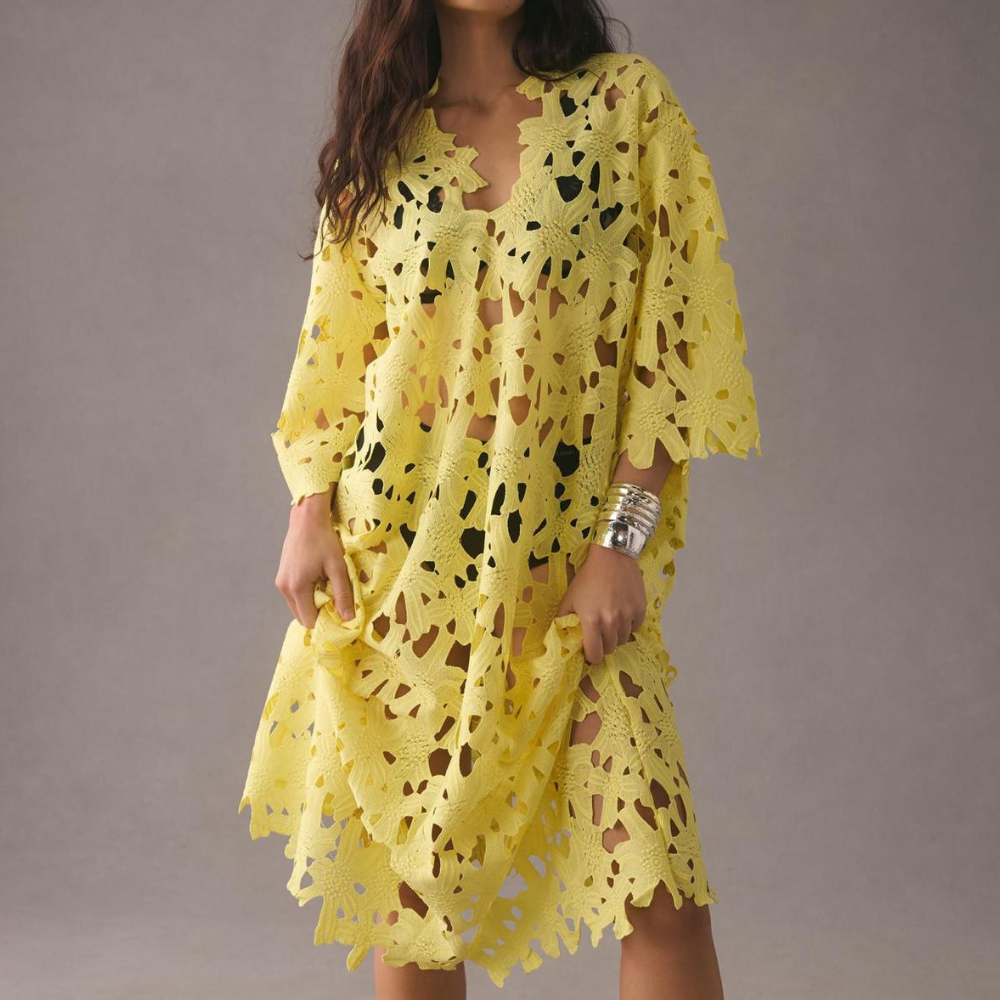 Chic Midi Dress with Embroidered Details - Isla-Yellow-XS-Nora Luxe