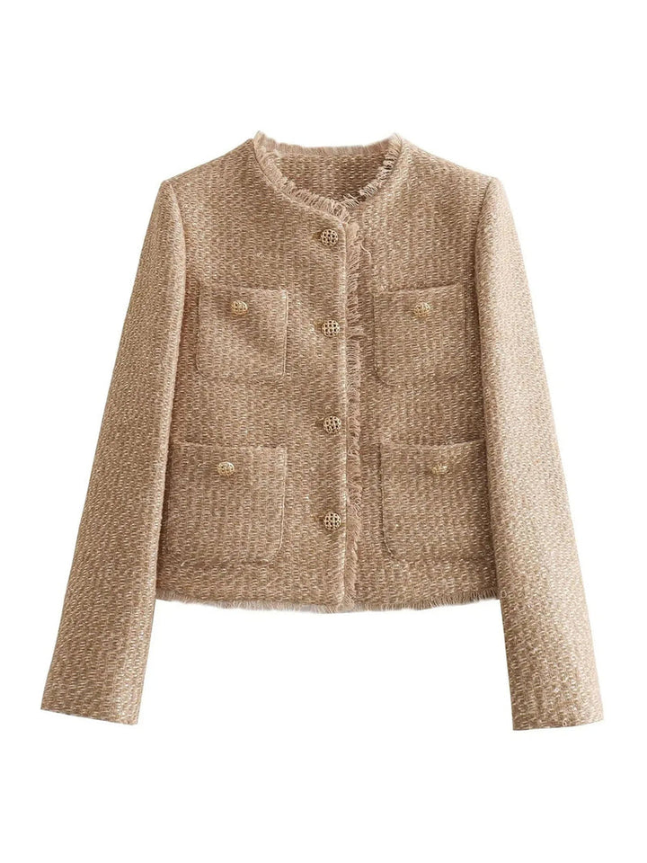 Chic Tweed Jacket with Gold Buttons - Evelyn-XS-Nora Luxe