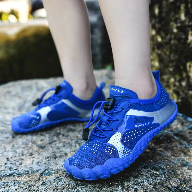 Children's beach shoes with a firm sole & secure fit – WaveTrek-Blue-9-Nora Luxe