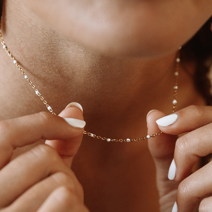 Choker with White Enamel Beads - Aurielle-Gold-Nora Luxe