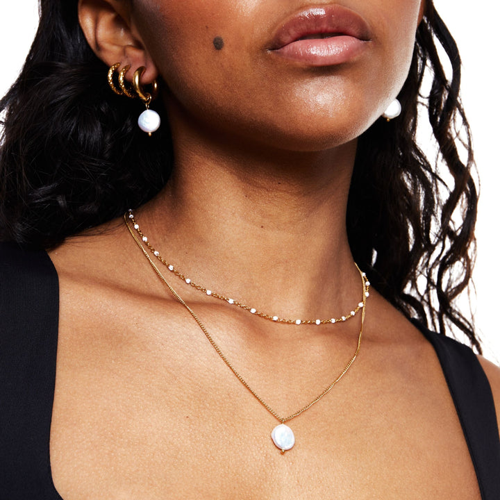 Choker with White Enamel Beads - Aurielle-Gold-Nora Luxe