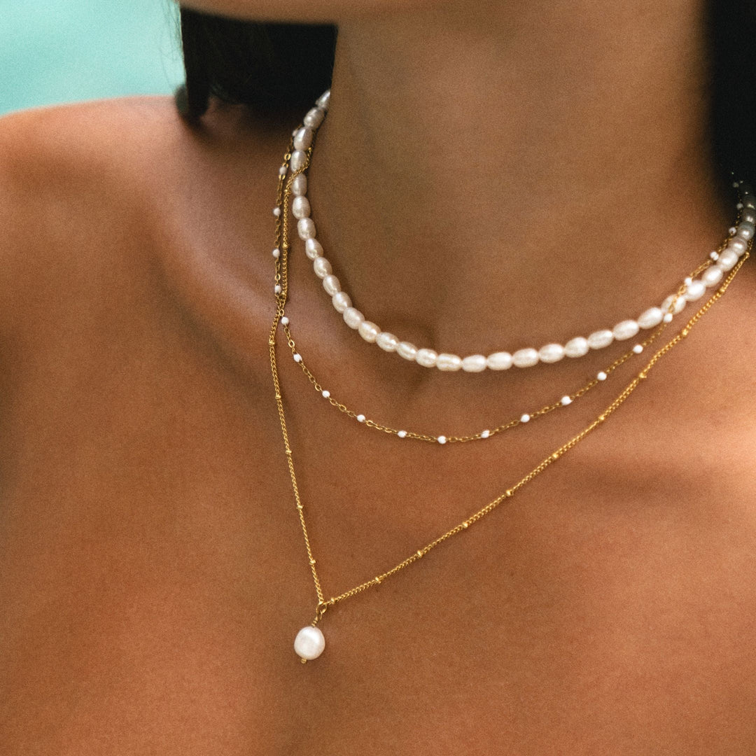 Choker with White Enamel Beads - Aurielle-Gold-Nora Luxe