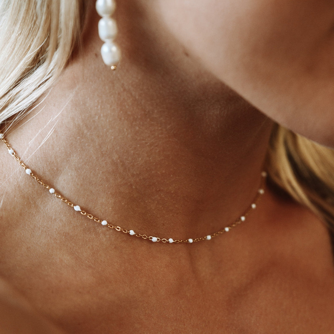 Choker with White Enamel Beads - Aurielle-Gold-Nora Luxe