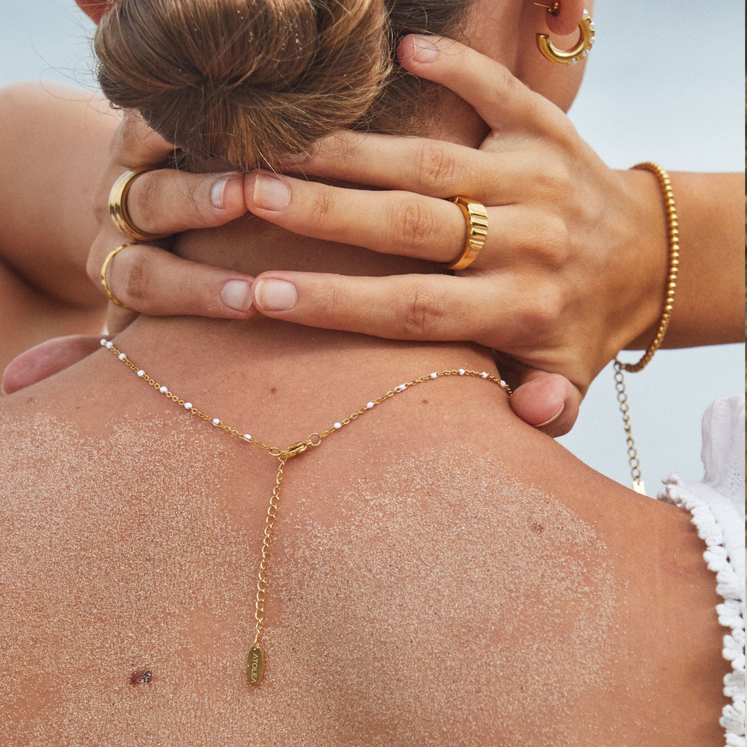 Choker with White Enamel Beads - Aurielle-Gold-Nora Luxe