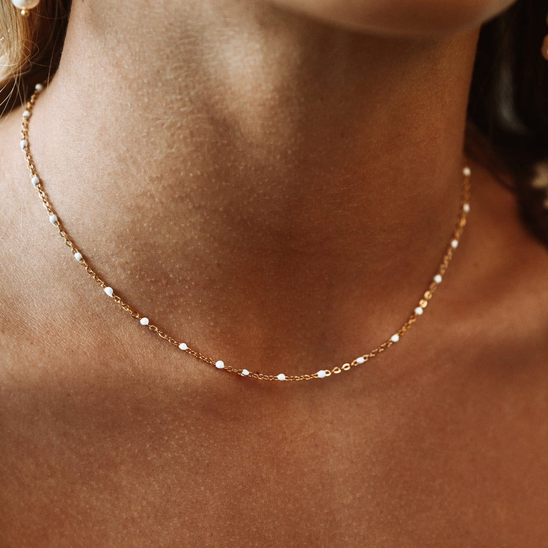 Choker with White Enamel Beads - Aurielle-Gold-Nora Luxe