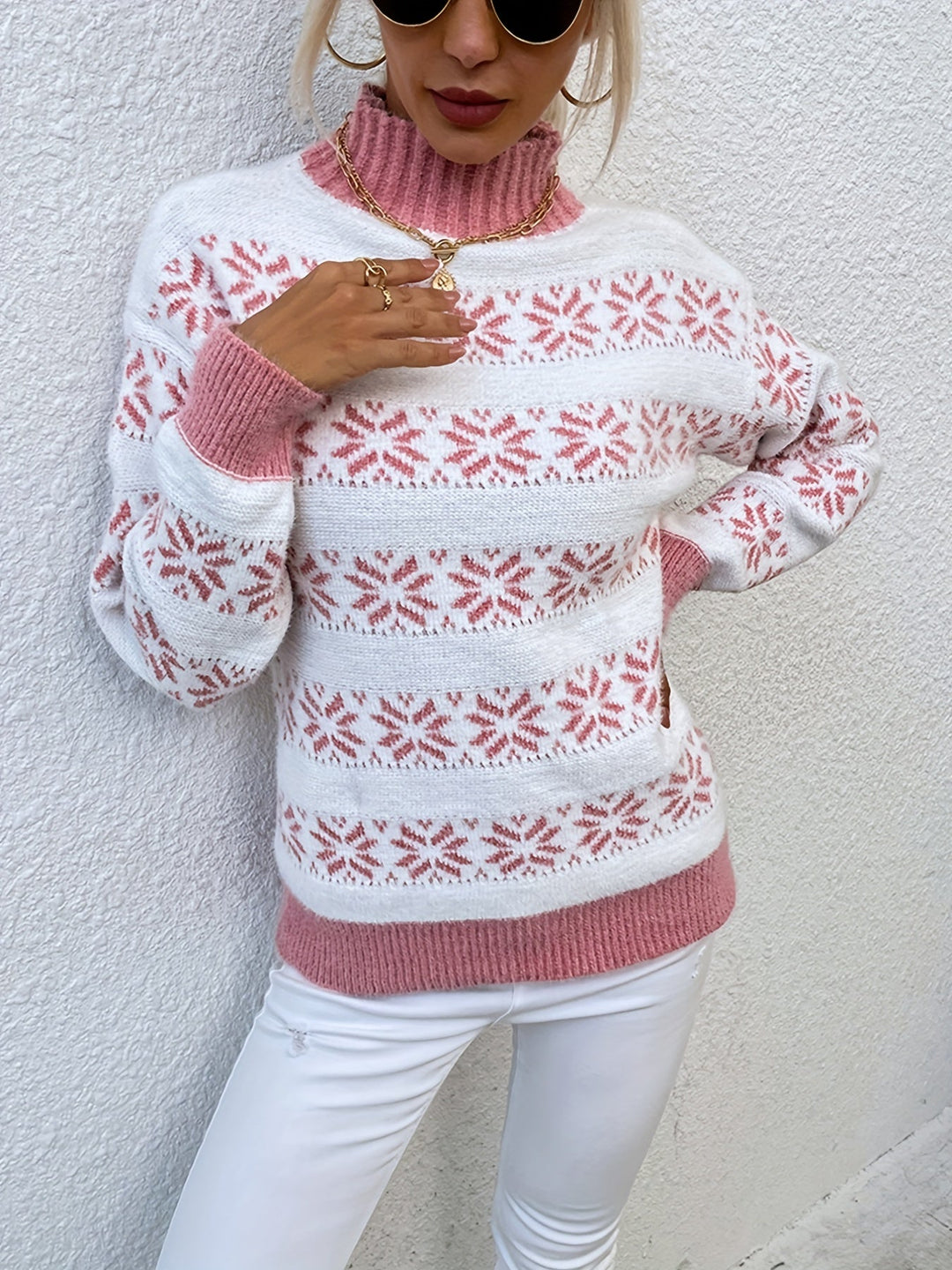 Christmas Pattern Sweater - Holly-Pink-S-Nora Luxe