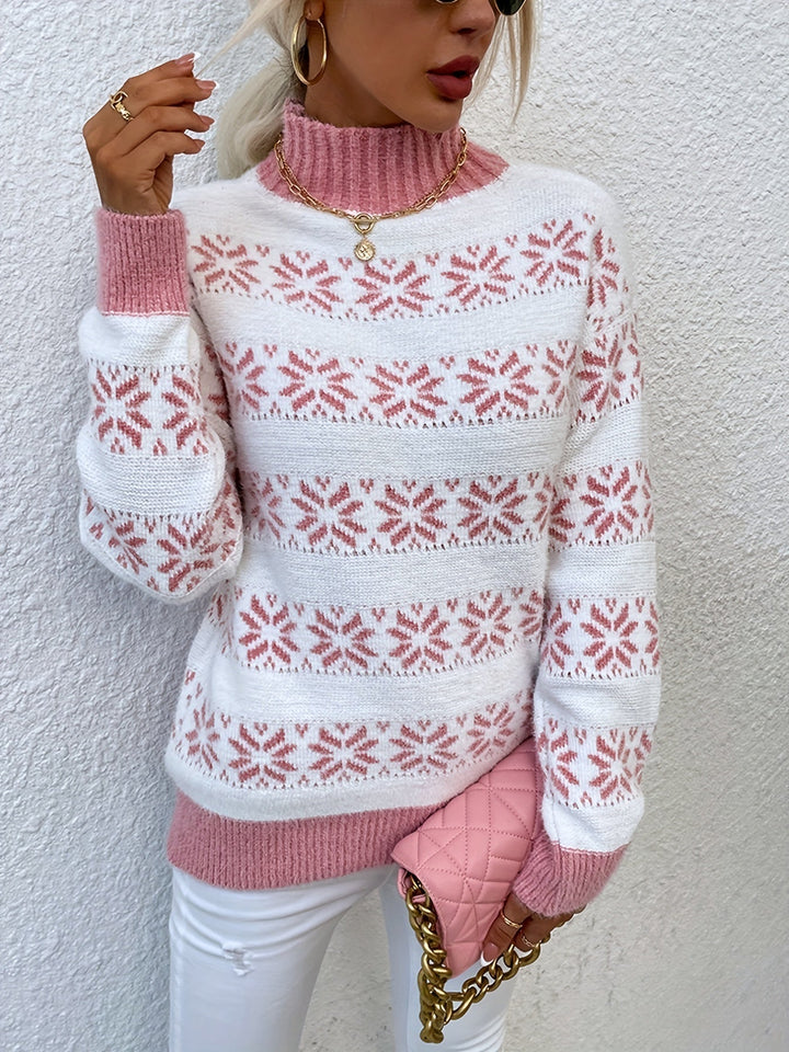 Christmas Pattern Sweater - Holly-Pink-S-Nora Luxe