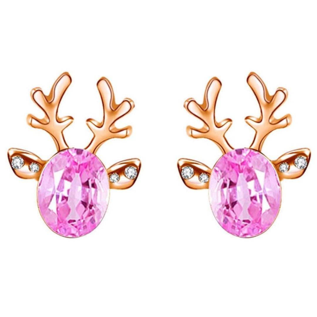 Christmas Reindeer Stud Earrings | Festive Women's Jewellery-PINK GOLD-Nora Luxe