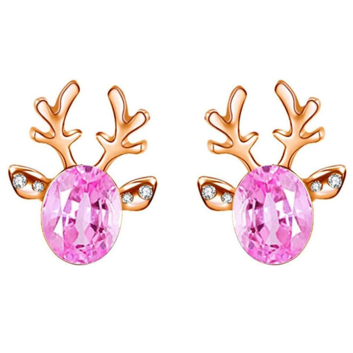 Christmas Reindeer Stud Earrings | Festive Women's Jewellery-PINK GOLD-Nora Luxe