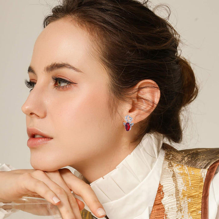 Christmas Reindeer Stud Earrings | Festive Women's Jewellery-RED GOLD-Nora Luxe