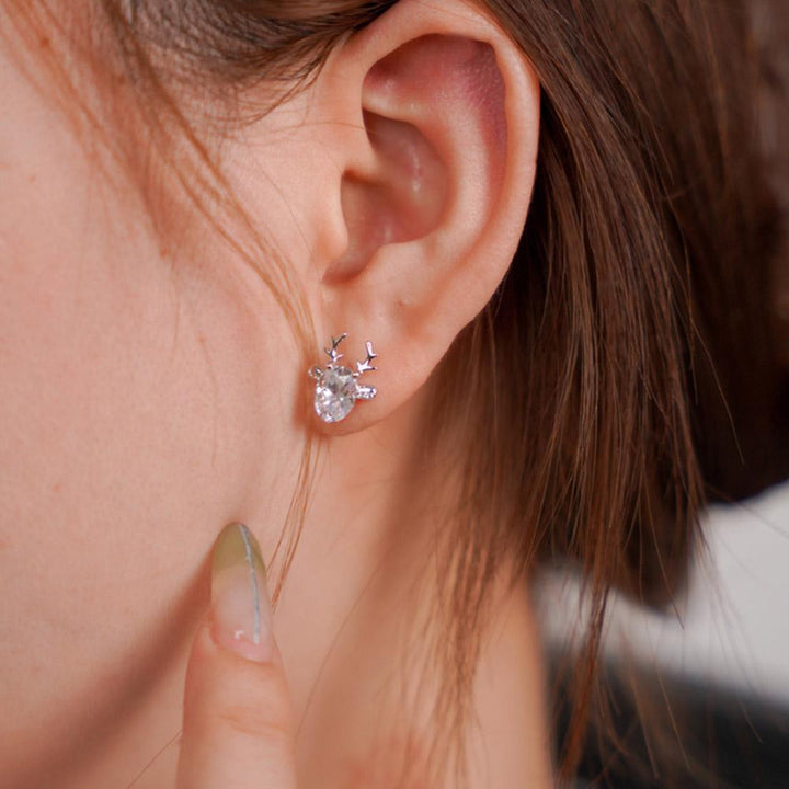 Christmas Reindeer Stud Earrings | Festive Women's Jewellery-RED GOLD-Nora Luxe