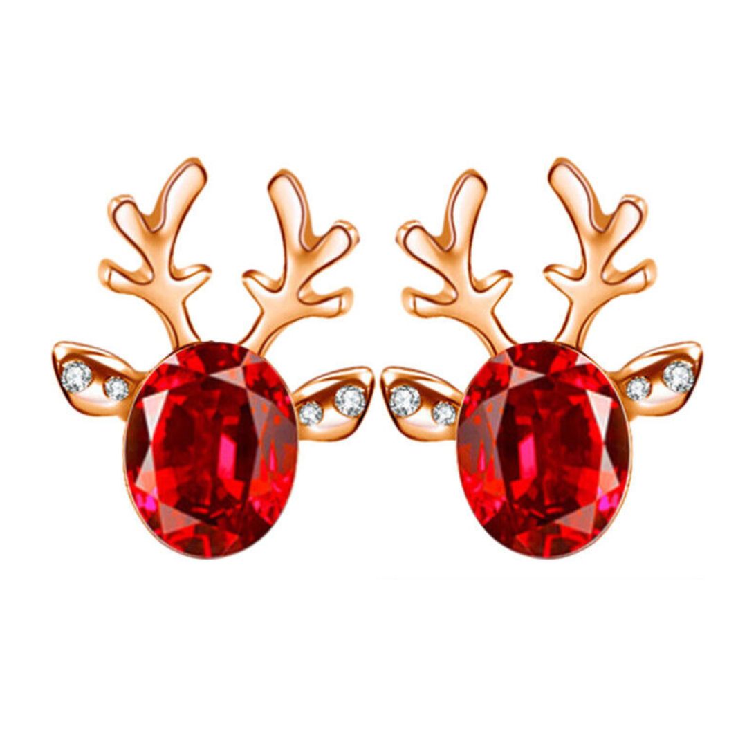 Christmas Reindeer Stud Earrings | Festive Women's Jewellery-RED GOLD-Nora Luxe
