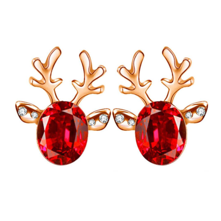Christmas Reindeer Stud Earrings | Festive Women's Jewellery-RED GOLD-Nora Luxe