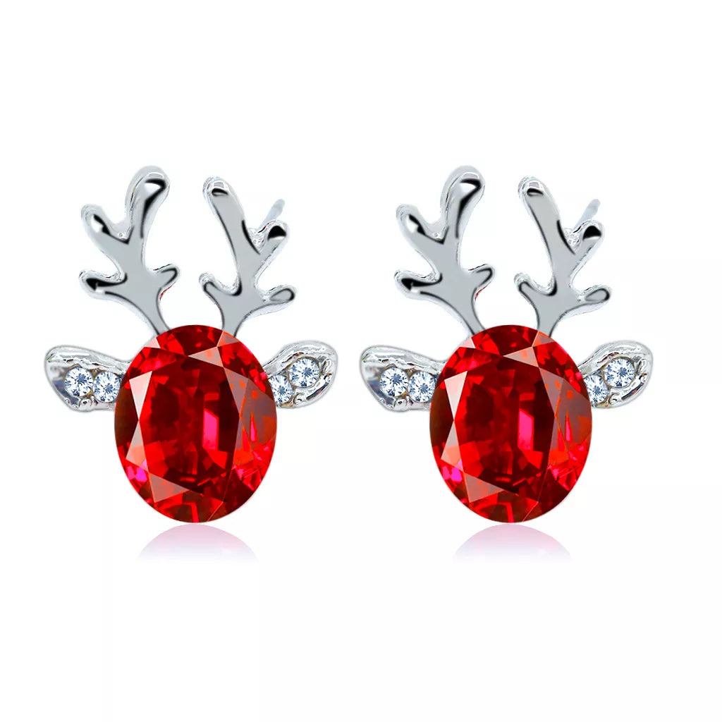 Christmas Reindeer Stud Earrings | Festive Women's Jewellery-RED SILVER-Nora Luxe
