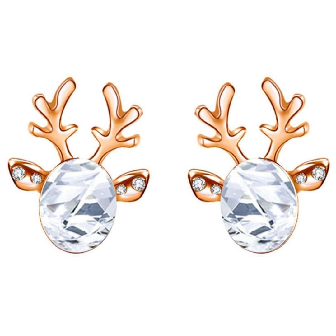 Christmas Reindeer Stud Earrings | Festive Women's Jewellery-WHITE GOLD-Nora Luxe