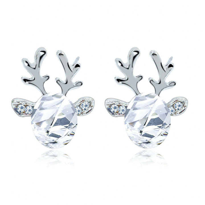 Christmas Reindeer Stud Earrings | Festive Women's Jewellery-WHITE SILVER-Nora Luxe