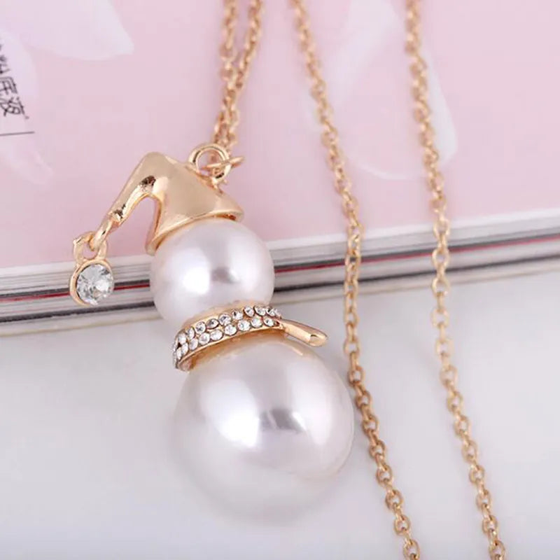 CHRISTMAS SNOWMAN PEARL NECKLACE | Festive Women's Jewellery | Holiday Cheer-GOLD-Nora Luxe