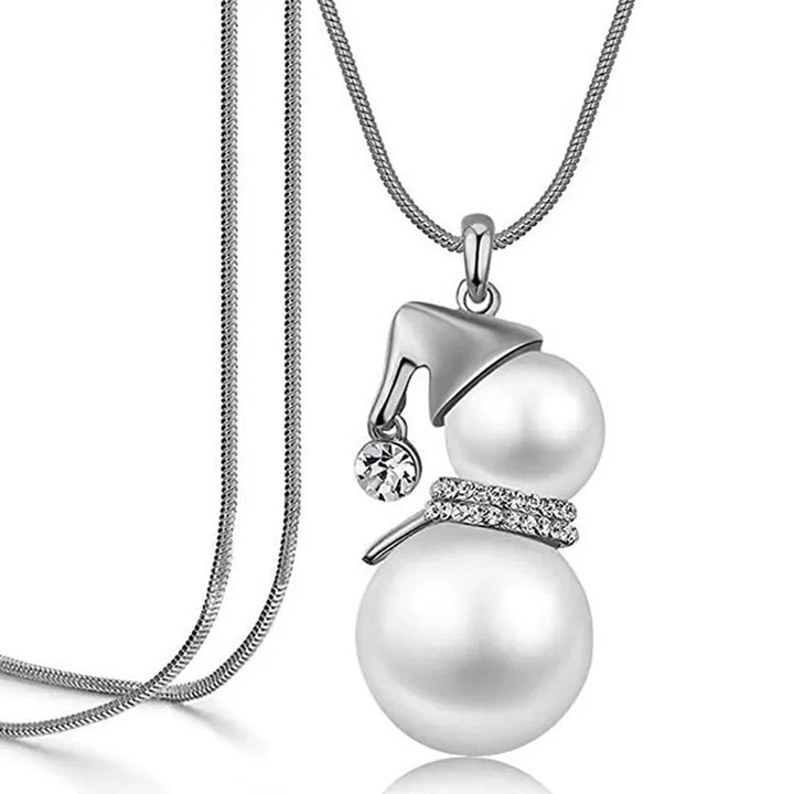 CHRISTMAS SNOWMAN PEARL NECKLACE | Festive Women's Jewellery | Holiday Cheer-GOLD-Nora Luxe
