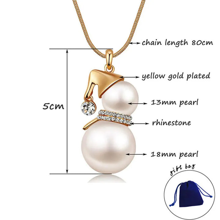 CHRISTMAS SNOWMAN PEARL NECKLACE | Festive Women's Jewellery | Holiday Cheer-GOLD-Nora Luxe