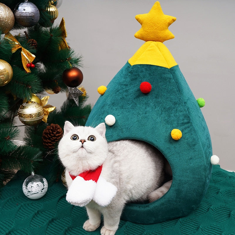 Christmas Tree Cat Bed - FestivePurr-M-Nora Luxe