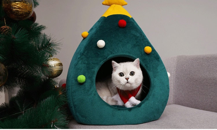 Christmas Tree Cat Bed - FestivePurr-M-Nora Luxe