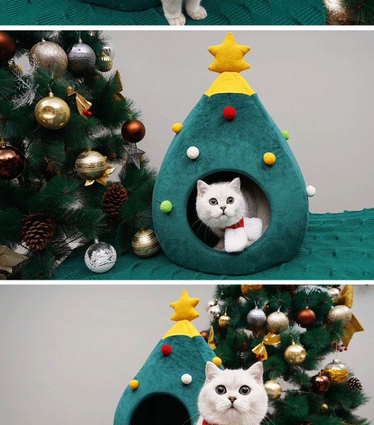 Christmas Tree Cat Bed - FestivePurr-M-Nora Luxe